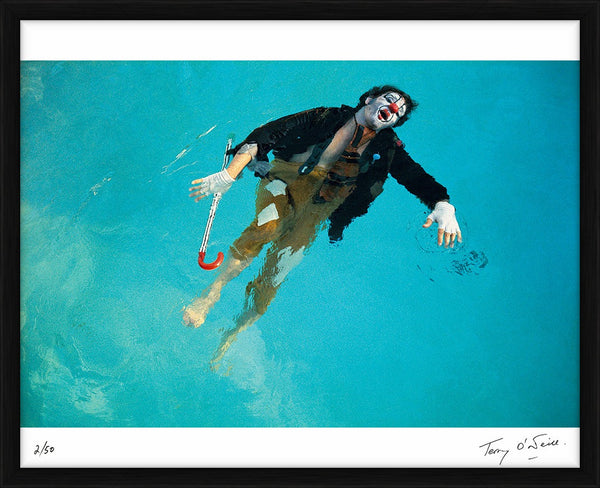 Anthony Newley dressed as a clown in Beverly Hills, 1968 — Limited Edition Print, framed - Terry O'Neill