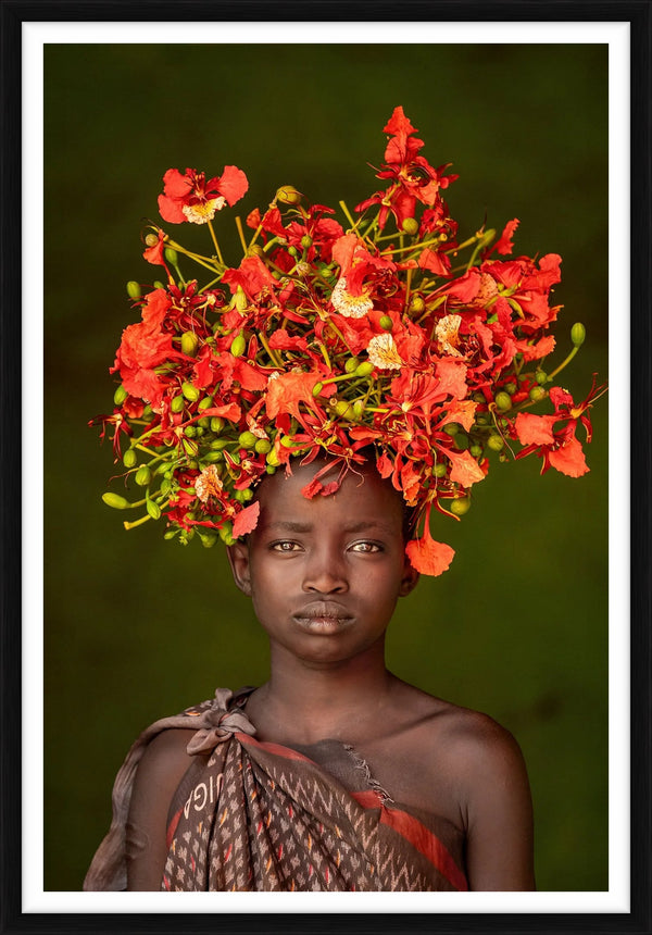 Wild Flowers in My Hair - Omo Valley, Ethiopia, 2023 — Limited Edition Print, framed - Cristina Mittermeier