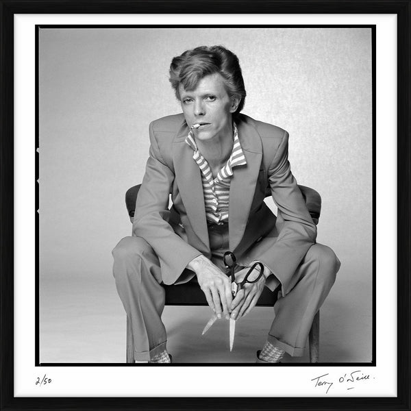 David Bowie in a mustard Burretti suit, 1974 — Limited Edition Print, framed - Terry O'Neill