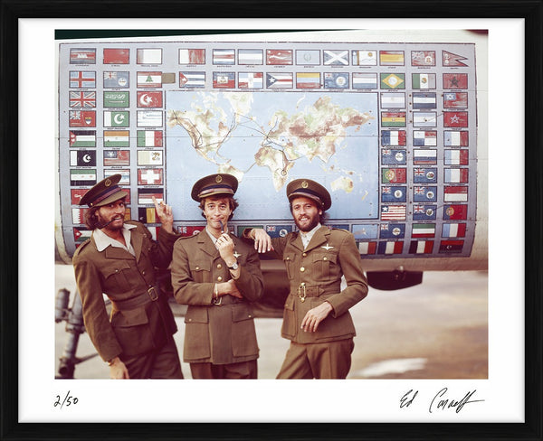 The Bee Gees in uniform, 1978 — Limited Edition Print, framed - Ed Caraeff