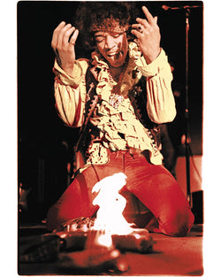Jimi Hendrix burning his Stratocaster (colourised), 1967 - Digitally Signed Limited Edition Print by Ed Caraeff – Limited Edition Print.