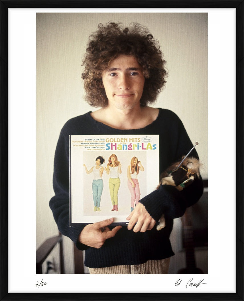 Tim Buckley holding a Shangri-Las vinyl, 1967 by Ed Caraeff – Limited Edition Print.