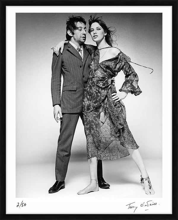 Serge Gainsbourg and Jane Birkin standing for a shoot — Limited Edition Print, framed - Terry O'Neill