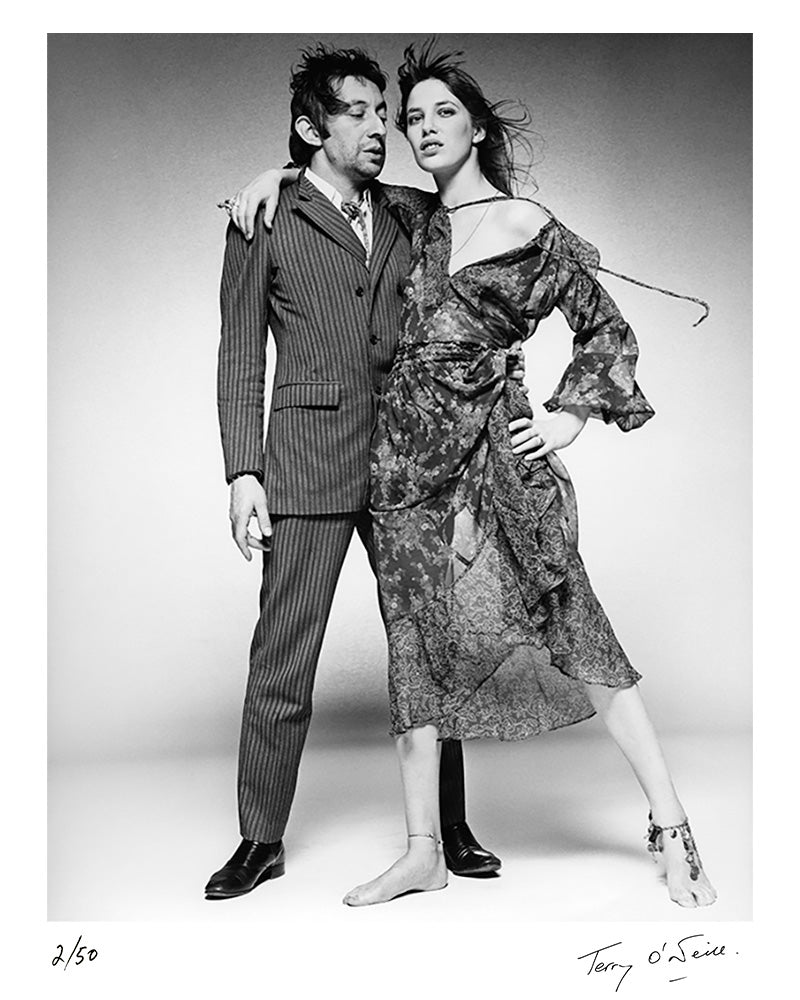 Serge Gainsbourg and Jane Birkin standing for a shoot by Terry O'Neill – Limited Edition Print.