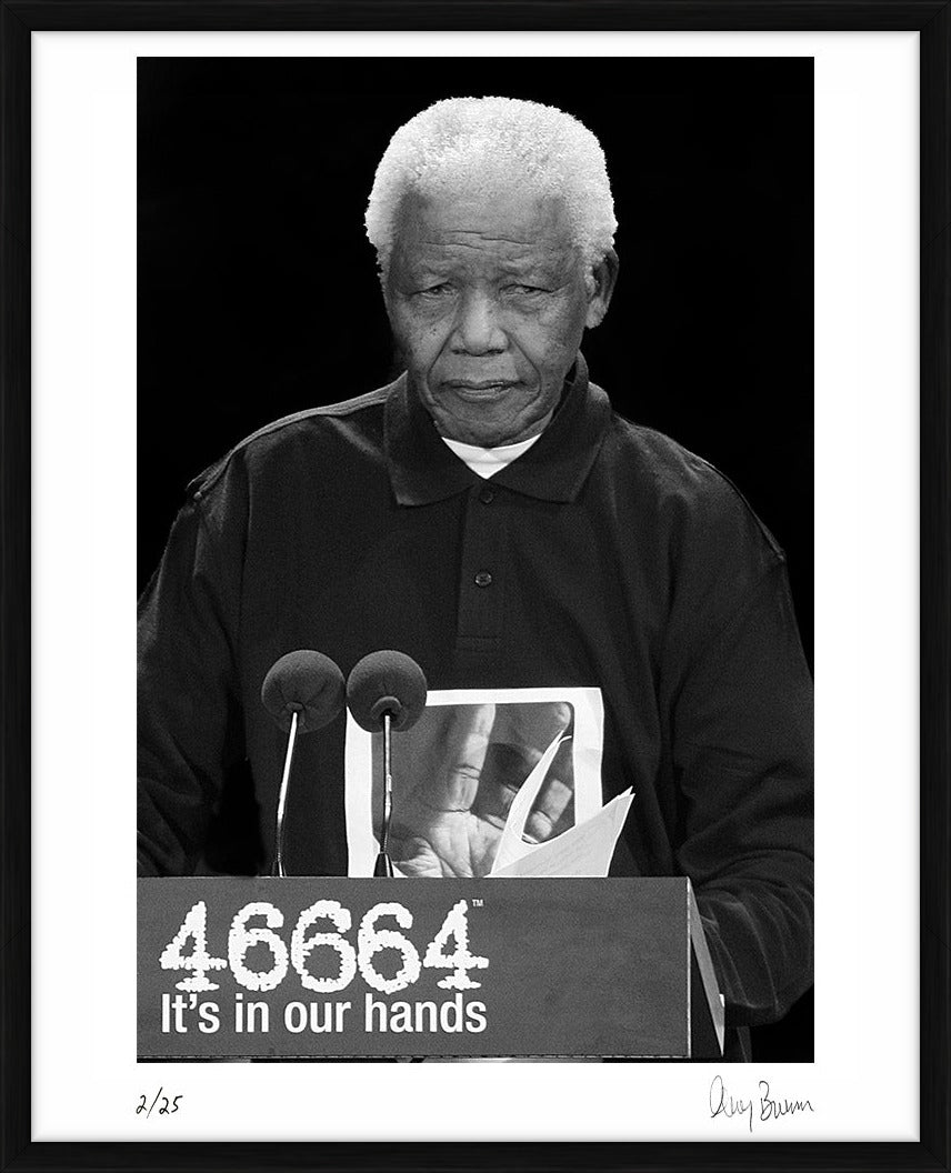 Nelson Mandela speaking at his 90th birthday, 2008 - Limited Edition Print by Greg Brennan – Limited Edition Print.