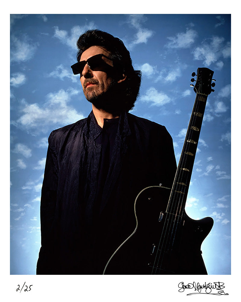 English guitarist, singer-songwriter, and producer George Harrison photographed in London, 1986 by Gered Mankowitz – Limited Edition Print.