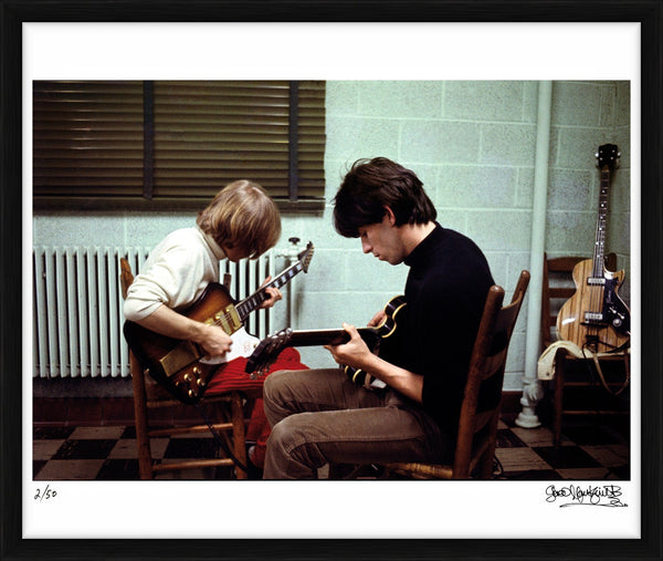 Brian Jones and Keith Richards backstage, 1965 — Limited Edition Print, framed - Gered Mankowitz