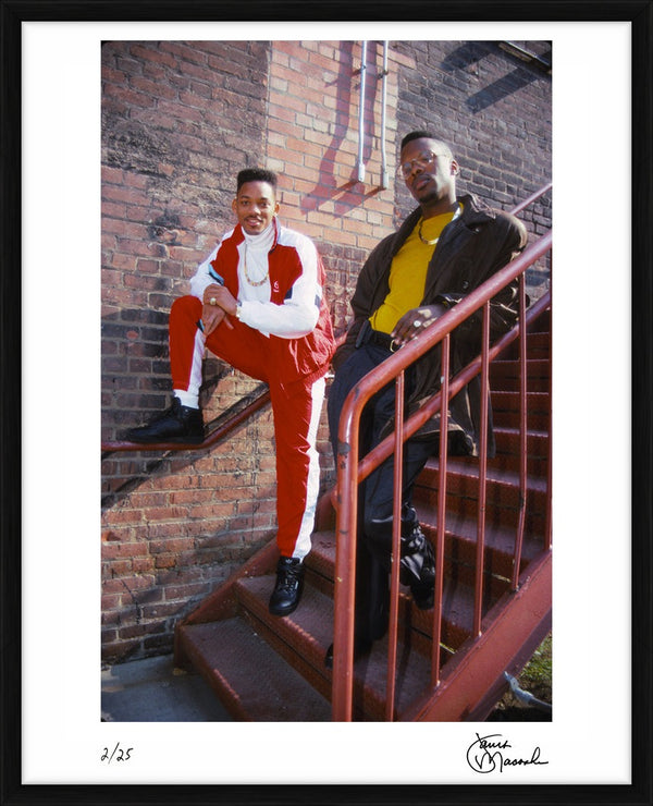 Jazzy Jeff & The Fresh Prince in a stairwell, 1989 — Limited Edition Print, framed - Janet Macoska