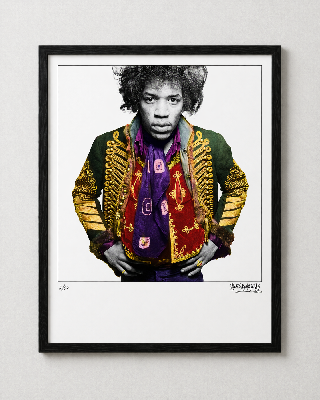 Jimi Hendrix with hands on hips (colourised), 1967 - Signed Edition by Gered Mankowitz – Limited Edition Print.