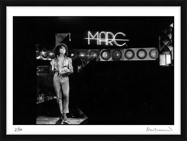 Marc Bolan on Set, 1977 — Limited Edition Print, framed - Kevin Cummins