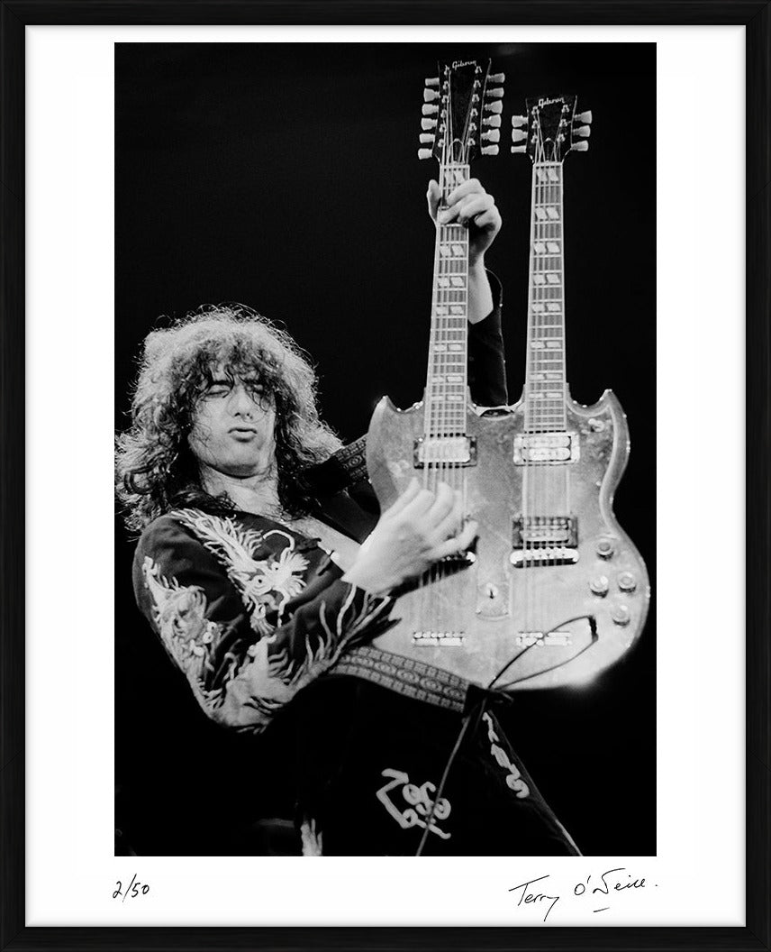 Jimmy Page playing his double neck Gibson, 1975 by Terry O'Neill – Limited Edition Print.