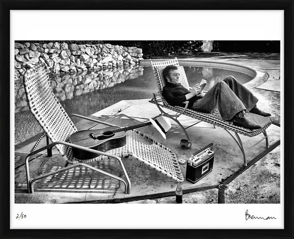 John Lennon relaxing by the pool, 1973 — Limited Edition Print, framed - Michael Brennan