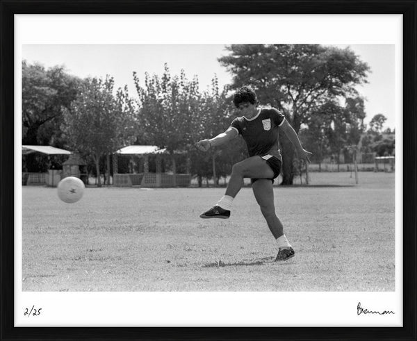 Diego Maradona training with the national team, 1982 — Limited Edition Print, framed - Michael Brennan