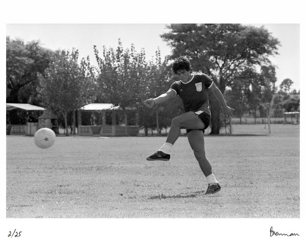 Diego Maradona training with the national team, 1982 — Signed Limited Edition Print - Michael Brennan