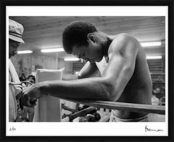 Muhammad Ali in the training camp ring, 1977 — Limited Edition Print, framed - Michael Brennan
