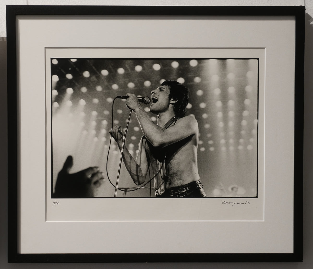 Freddie Mercury performing at the Manchester Apollo, 1979 by Kevin Cummins – Limited Edition Print.