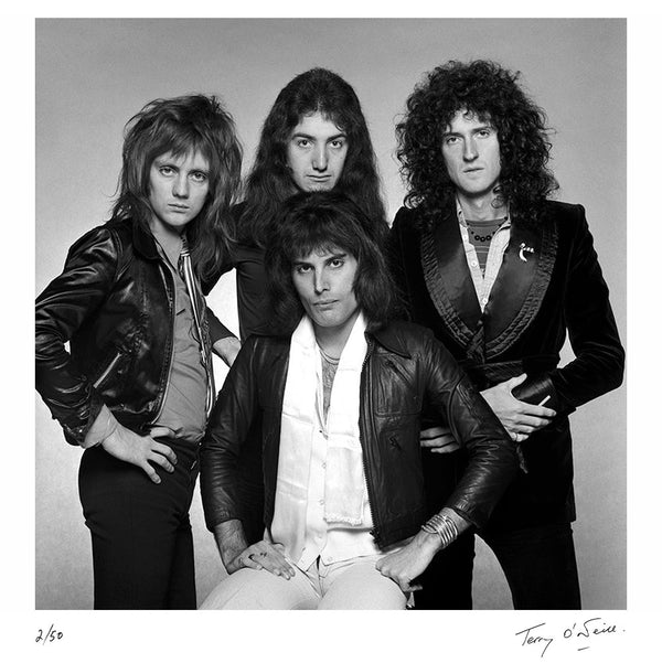 Queen posing for a group photo, 1975 — Signed Limited Edition Print - Terry O'Neill