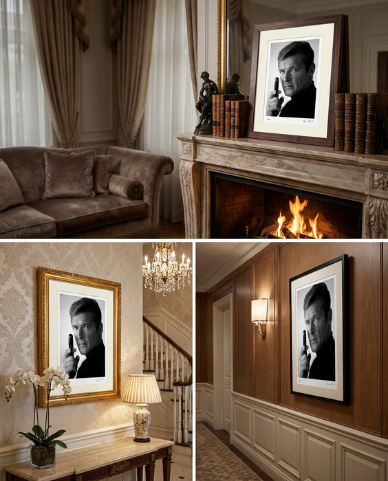 Roger Moore as James Bond, with his weapon of choice, December 1972 — Limited Edition Print