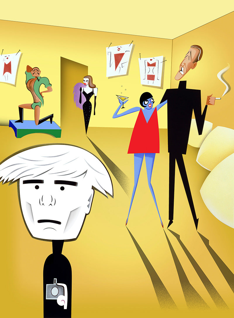 Andy Warhol and Friends by illustrator Robert Risko, Vanity Fair, 1990 — Limited Edition Print