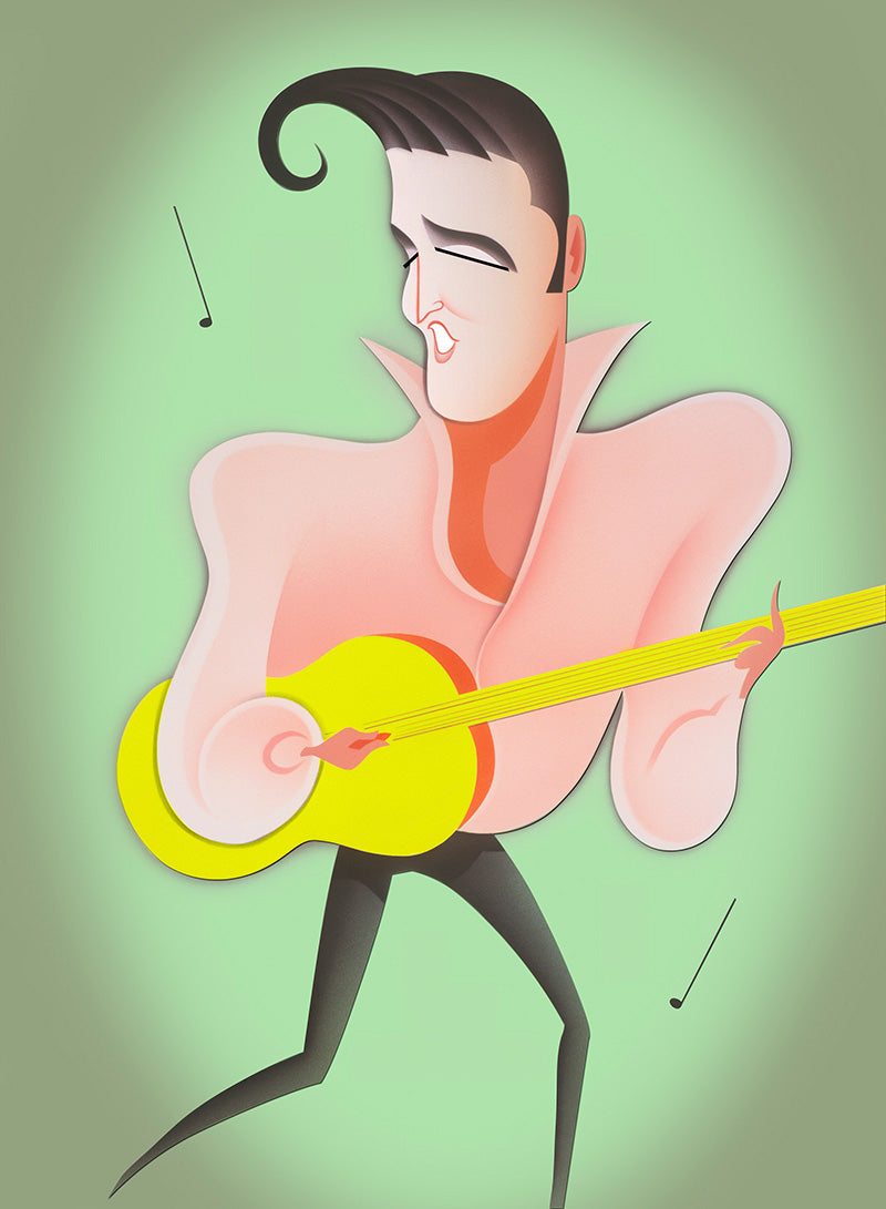 Elvis Presley by illustrator Robert Risko, Rolling Stone magazine, 1987 — Limited Edition Print