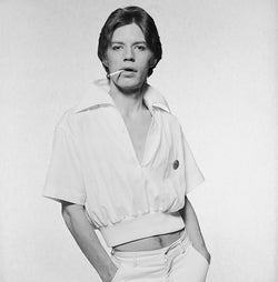 Rolling Stones singer Mick Jagger in a white short-sleeved jacket, circa 1975 — Limited Edition Print