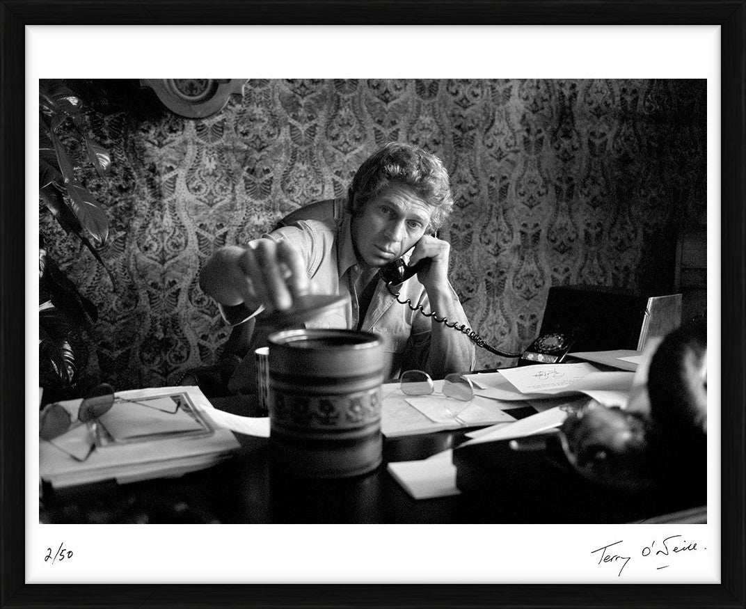 Steve McQueen in his Hollywood office, 1969 by Terry O'Neill – Limited Edition Print.