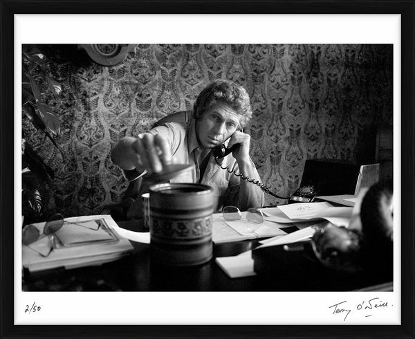 Steve McQueen in his Hollywood office, 1969 — Limited Edition Print, framed - Terry O'Neill