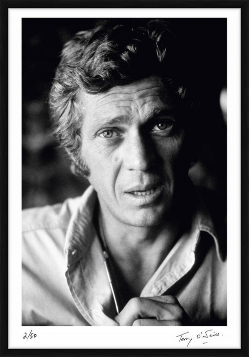 American actor Steve McQueen in his Hollywood office, 1969 — Limited Edition Print, framed - Terry O'Neill