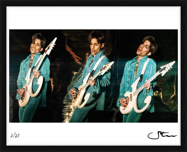 Prince playing his Auerswald symbol guitar, 2000 — Limited Edition Print, framed - Steve Parke