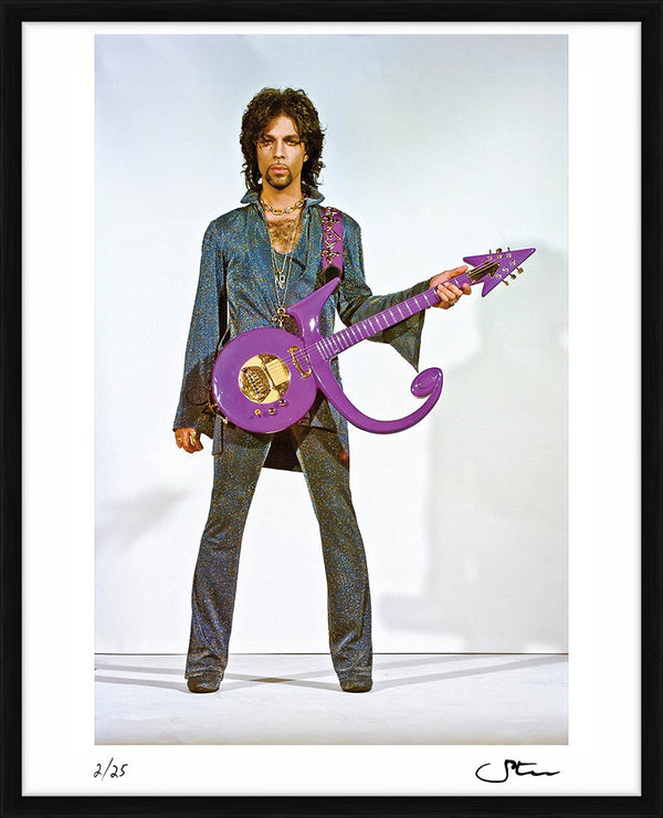 Prince with his signature guitar — Limited Edition Print, framed - Steve Parke