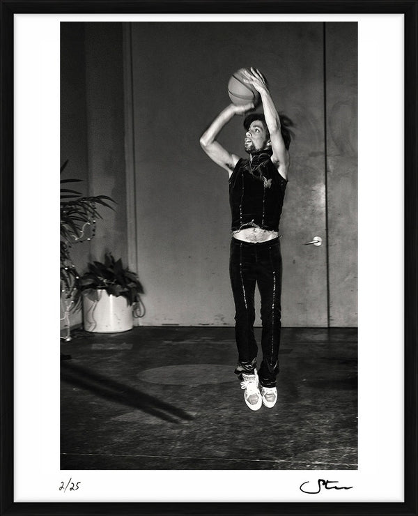 Prince playing basketball, 1999 — Limited Edition Print, framed - Steve Parke