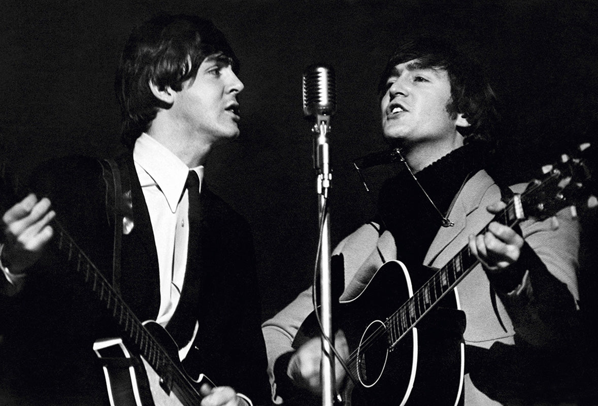 The Beatles' Paul McCartney and John Lennon at Wembley Studios in April ...