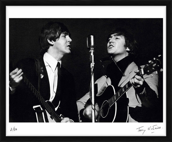 Paul McCartney and John Lennon at Wembley Studios, April 1964 — Limited Edition Print, framed - Terry O'Neill