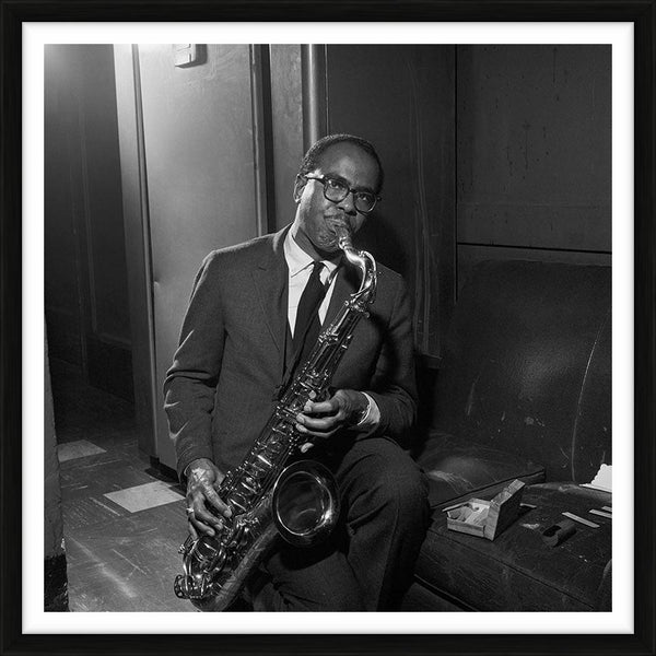 Benny Golson playing the saxophone backstage — Limited Edition Print, framed - Ted Williams