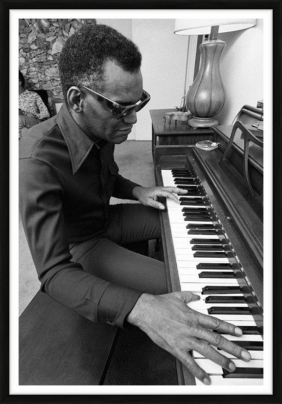 Ray Charles playing the piano at home — Limited Edition Print, framed - Ted Williams