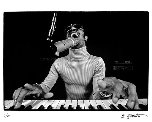 Stevie Wonder recording in his studio, 1974 — Limited Edition Print - Al Satterwhite