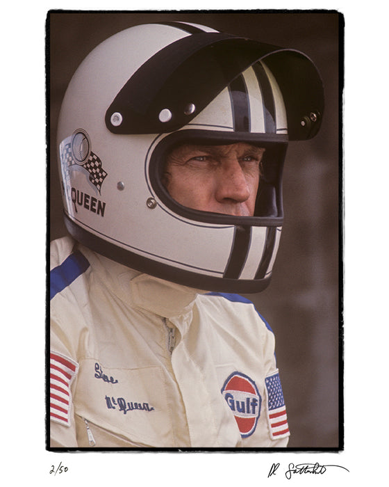 Steve McQueen in his McQueen helmet, 1970 — Limited Edition Print - Al Satterwhite