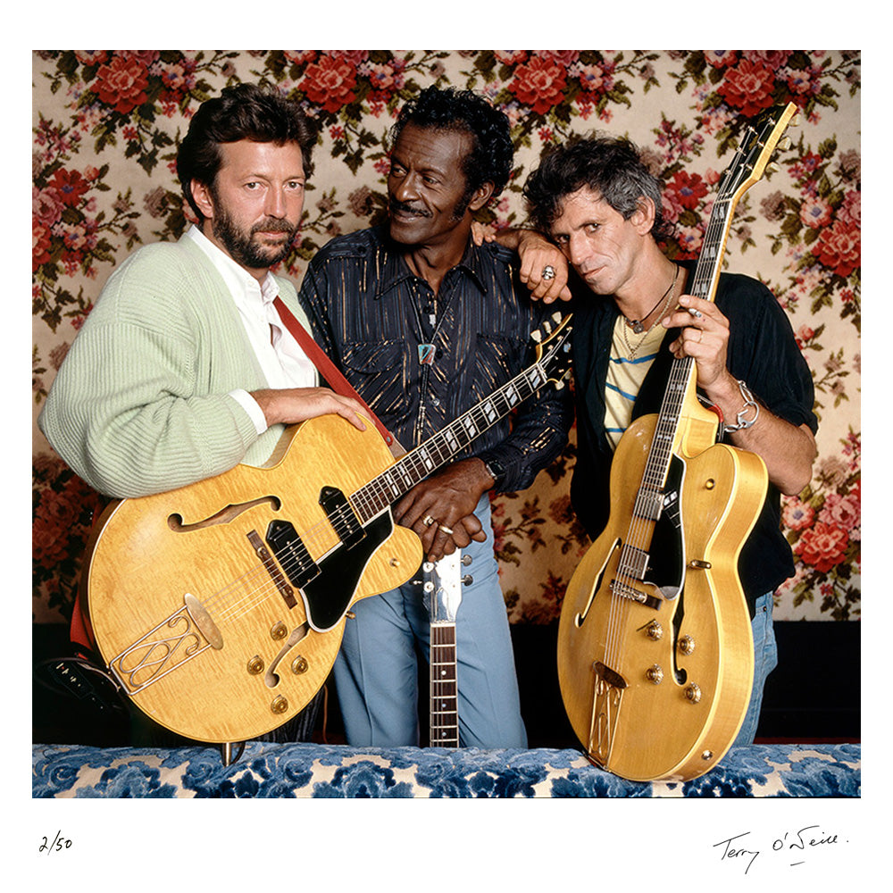 Eric Clapton, Chuck Berry and Keith Richards in Los Angeles, 1986 — Limited Edition Print - Terry O'Neill