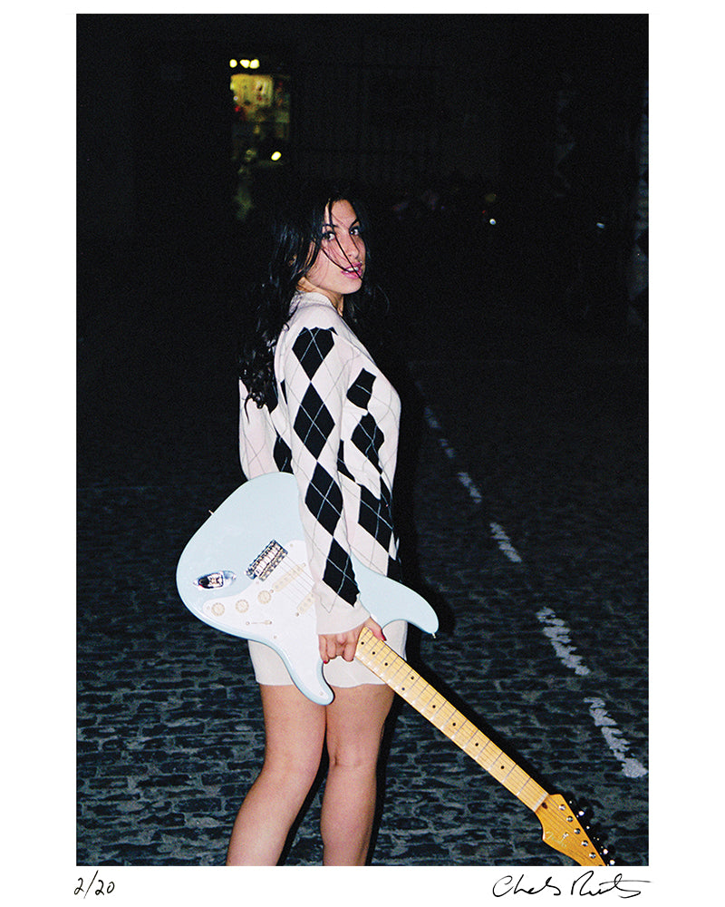 Amy Winehouse and her Stratocaster, 2003 by Charles Moriarty – Limited Edition Print.