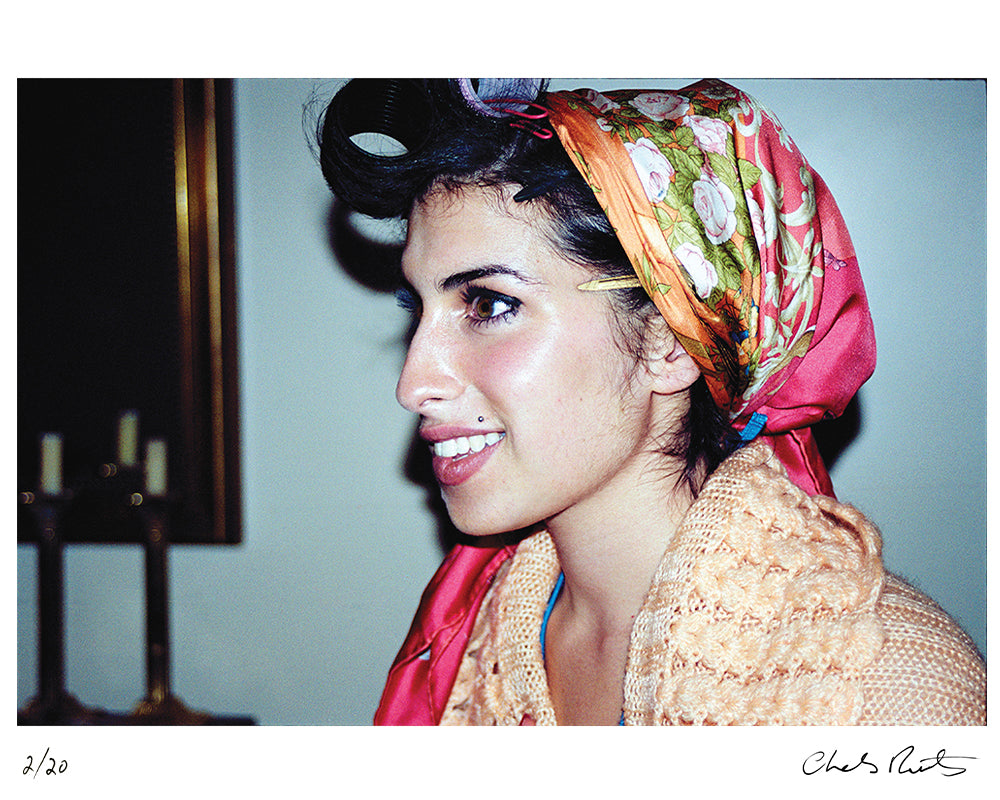 Amy Winehouse Wearing Rollers, 2003 by Charles Moriarty – Limited Edition Print.