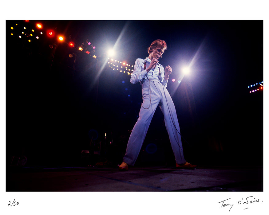 David Bowie performing at the Universal Amphitheatre, 1974 — Limited Edition Print - Terry O'Neill