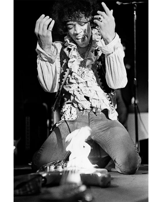 Jimi Hendrix burning his Stratocaster, 1967 — Limited Edition Print - Ed Caraeff