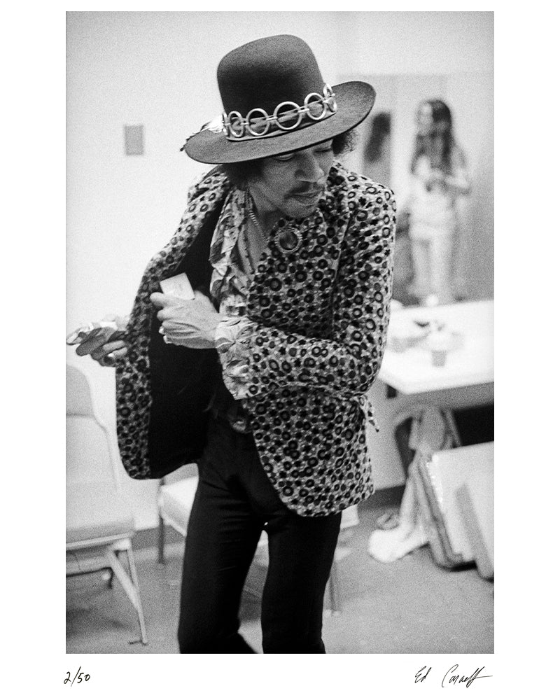 Jimi Hendrix at Anaheim Convention Center, 1968 by Ed Caraeff – Limited Edition Print.