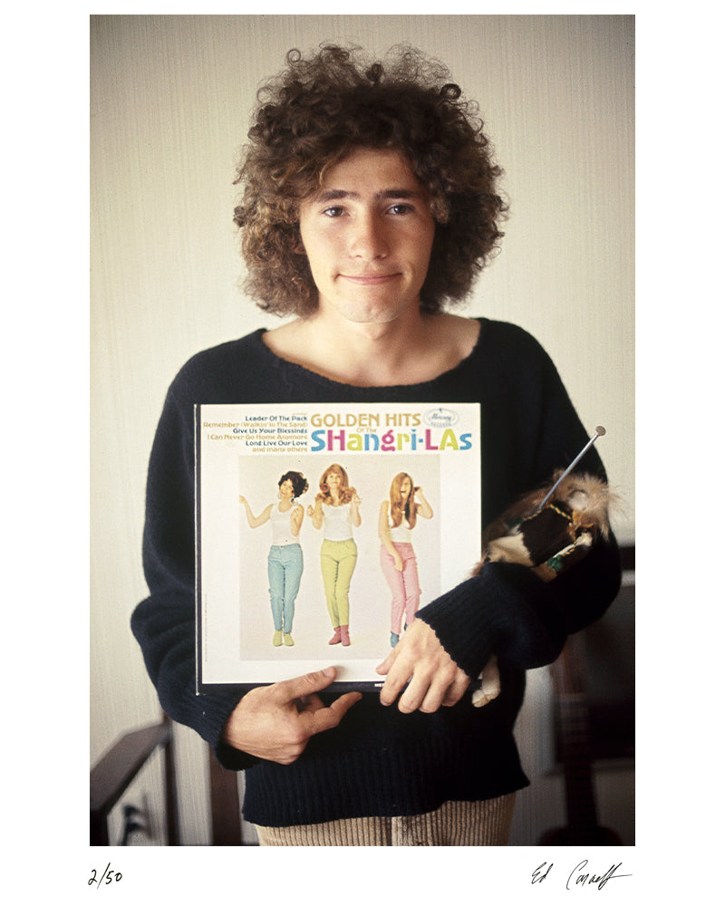 Tim Buckley holding a Shangri-Las vinyl, 1967 by Ed Caraeff – Limited Edition Print.