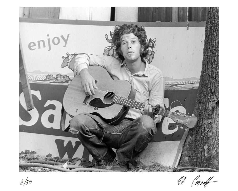 Tom Waits with his guitar, 1972 by Ed Caraeff – Limited Edition Print.