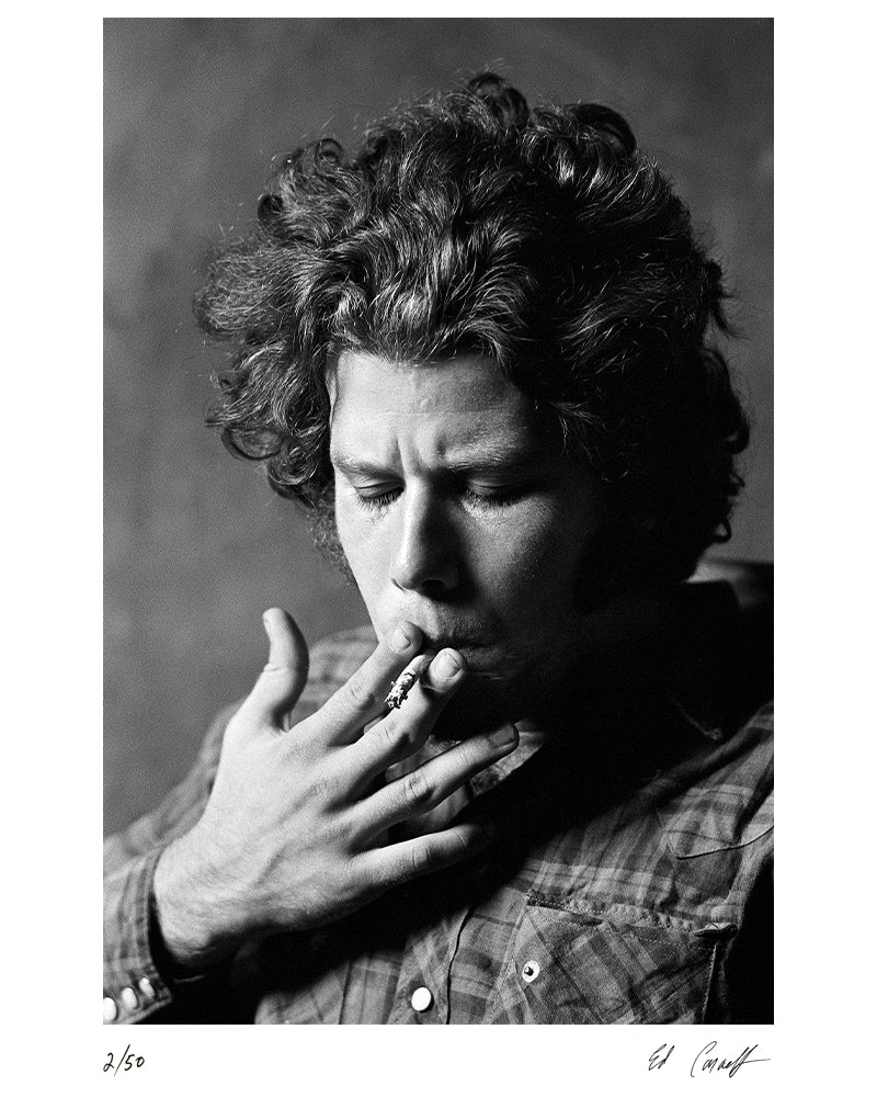 Tom Waits smoking during a Studio Session, 1972 by Ed Caraeff – Limited Edition Print.