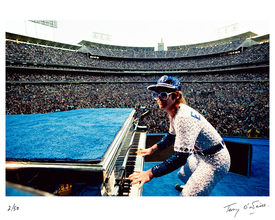 Elton John at Dodger Stadium, 1975 — Limited Edition Print - Terry O'Neill