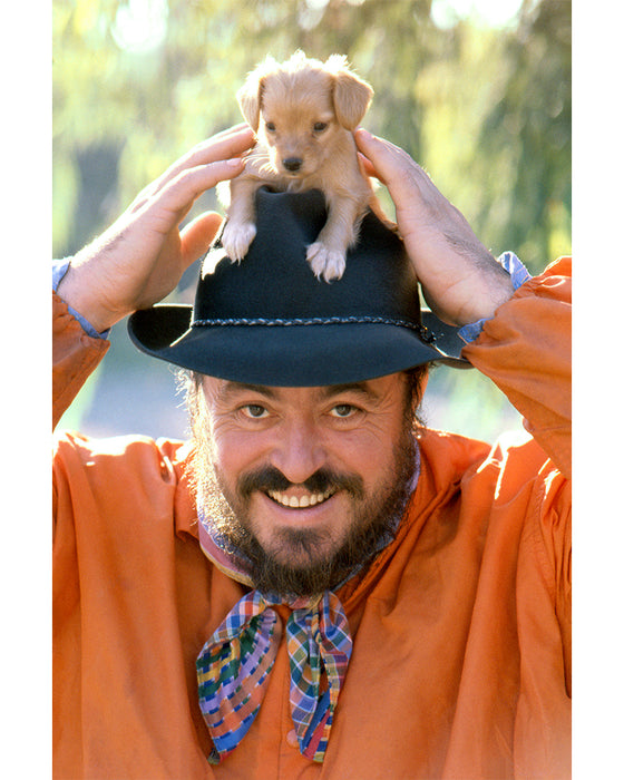 Luciano Pavarotti with a puppy  — Limited Edition Print - Eva Sereny