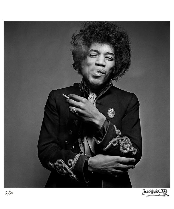 Jimi Hendrix smiles whilst smoking, 1967 — Limited Edition Print - Gered Mankowitz