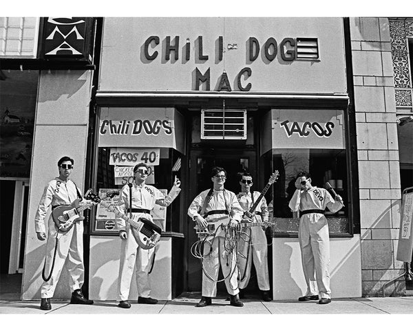 Devo outside Chilli Dog Mac, 1978 — Limited Edition Print - Janet Macoska